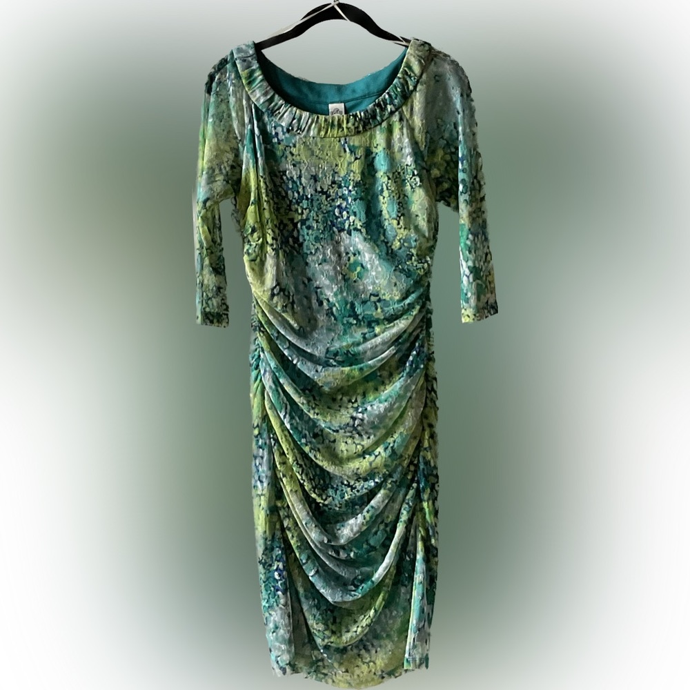 Sangria~Ladies Figure Flattering Lace Dress~Multi Colors of Teals-Size 10